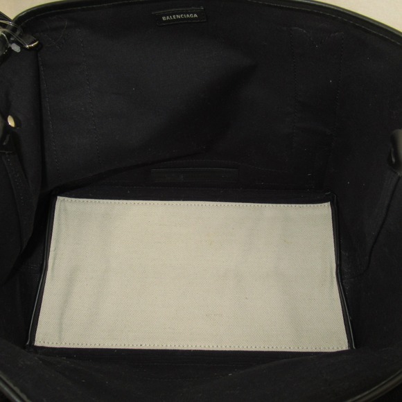Balenciaga Navy Cabas Tote Bag Leather Canvas Black Natural - Picture 5 of 10
